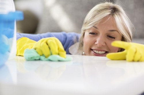 Local cleaning team working in a Brent apartment building